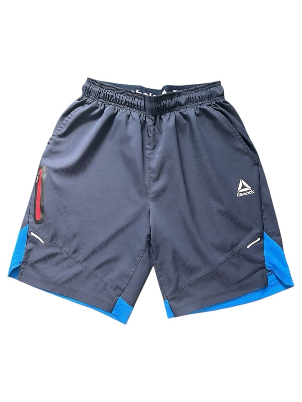 Reebok Navy Blue Running Shorts Men’s Medium Zip Pocket Athletic Training Shorts